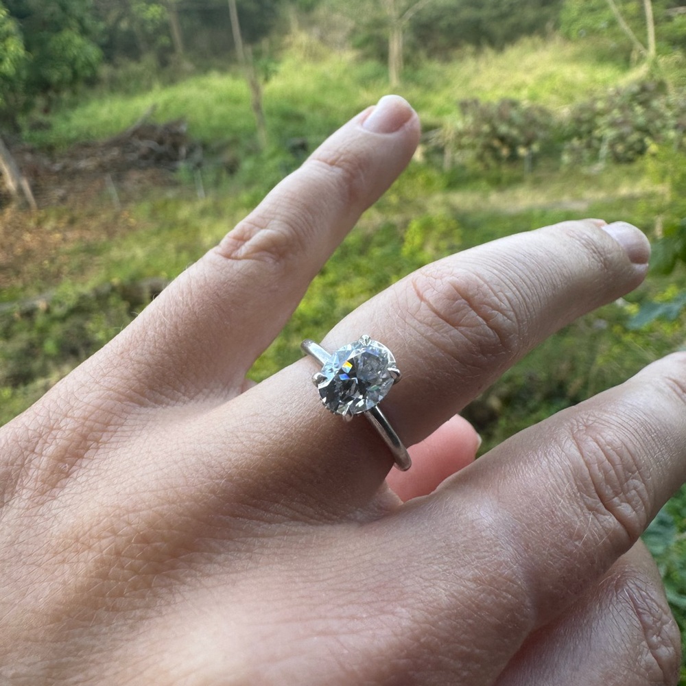 Moissanite sterling silver engagement ring